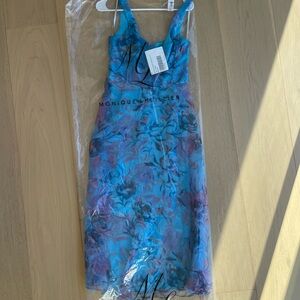 Monique Lhuillier Vibrant Blue and Purple Midi Dress
